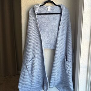 Softies Womens OS Hooded Pocket Scarf Wrap Blue Marled Knit Chenille